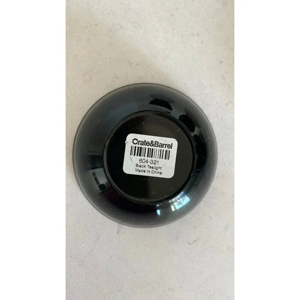 Set of seven (7) CRATE & BARREL Black Glass Tea Light Candle Votive Holder 3 in